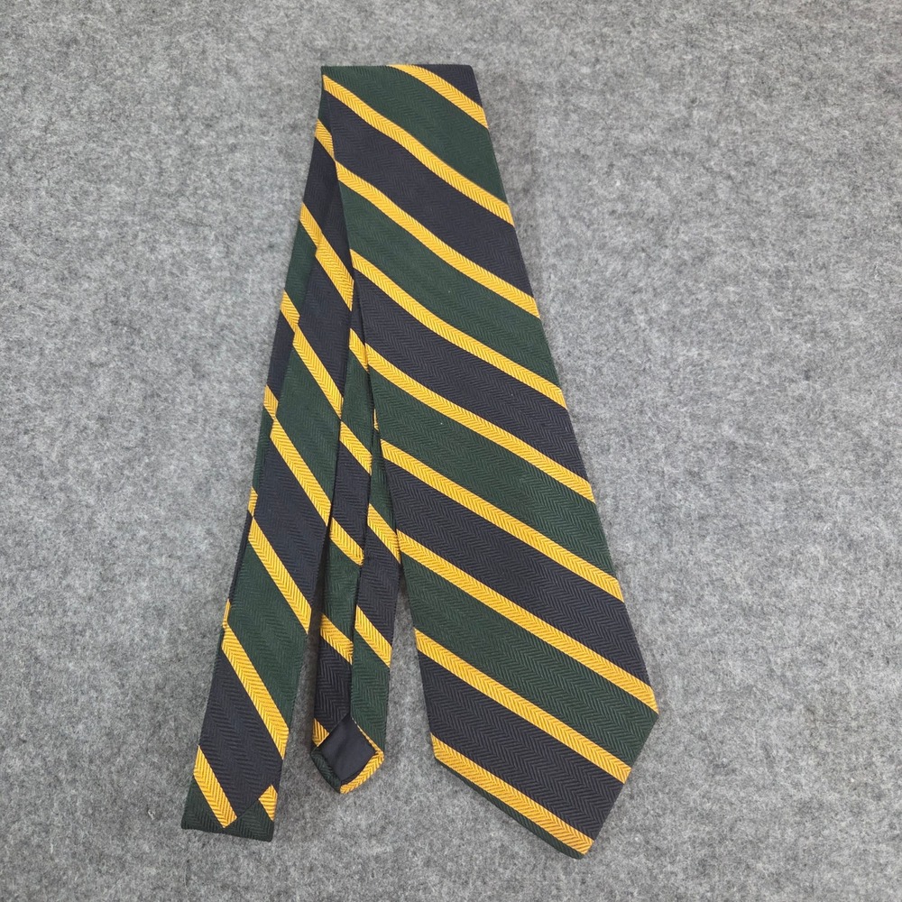 Brooks Brothers Makers Silk Tie Navy Green Yellow Repp Stripe Herringbone USA